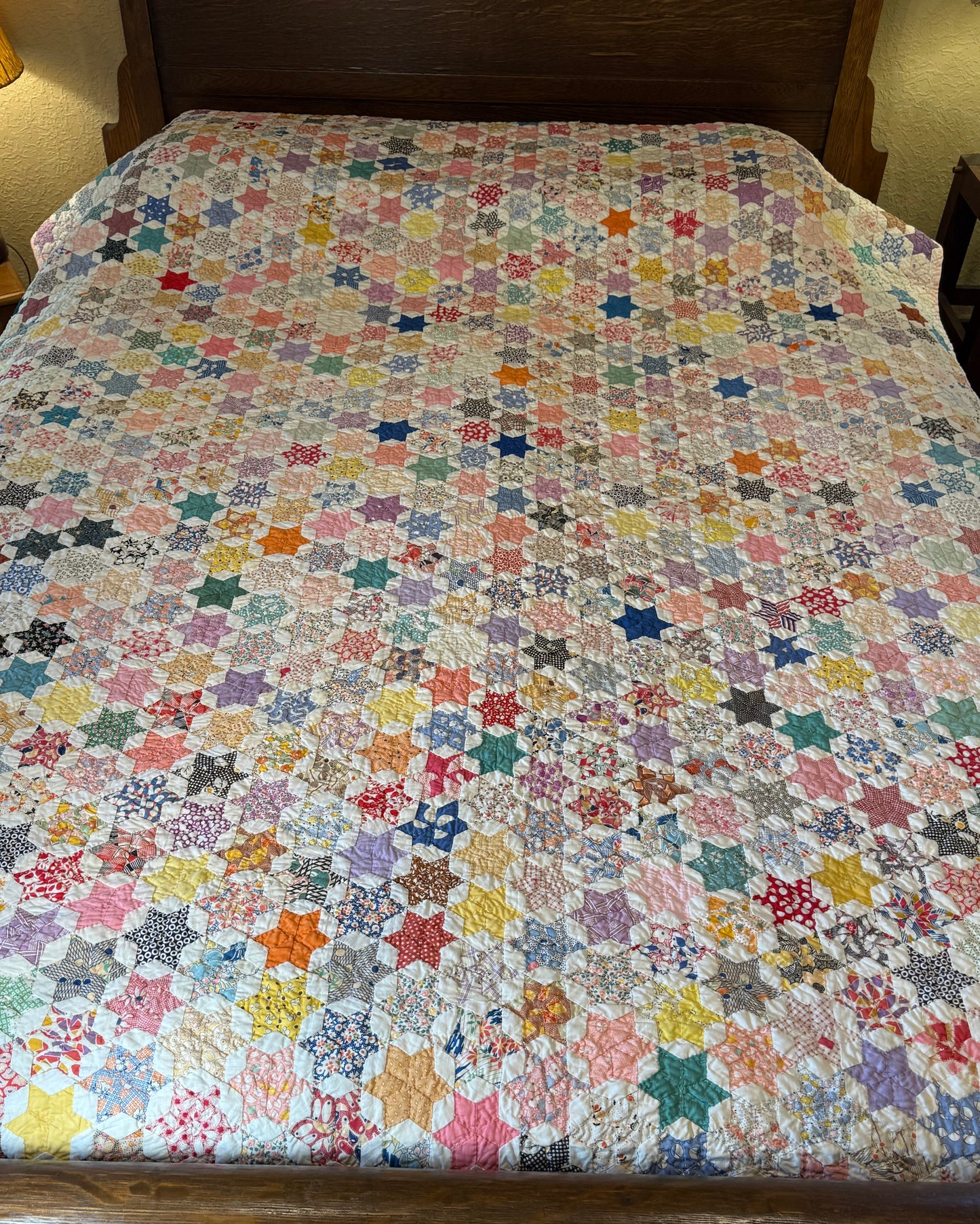 Outstanding Miniature 6 Point Connecting Stars Quilt