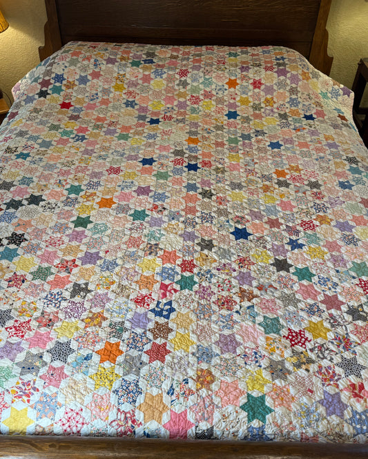 Outstanding Miniature 6 Point Connecting Stars Quilt
