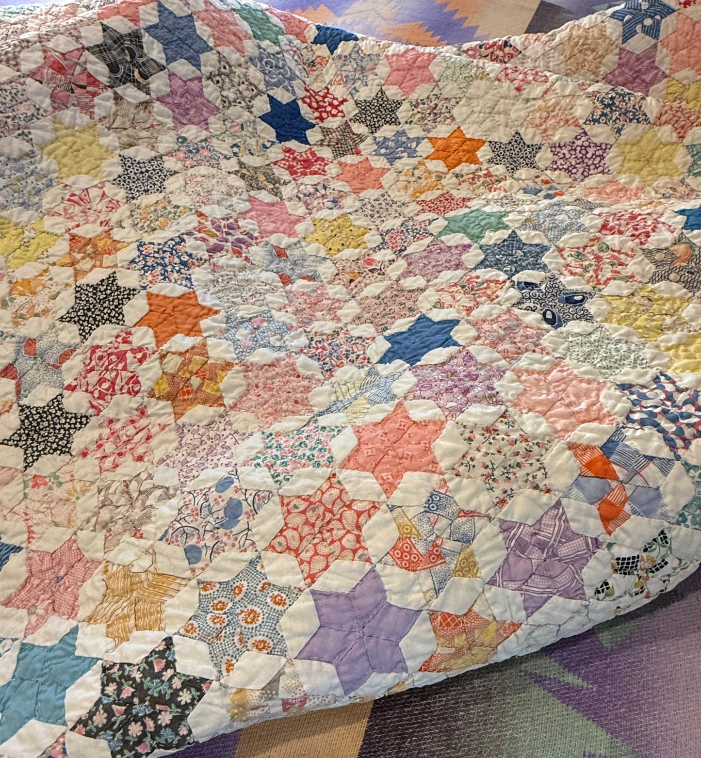 Outstanding Miniature 6 Point Connecting Stars Quilt