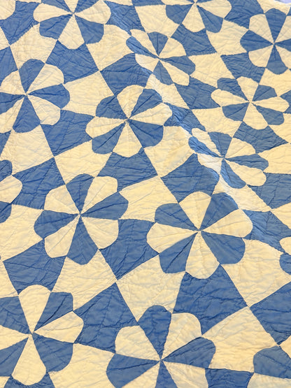 Americana Blue and White Hearts and Gizzards Quilt