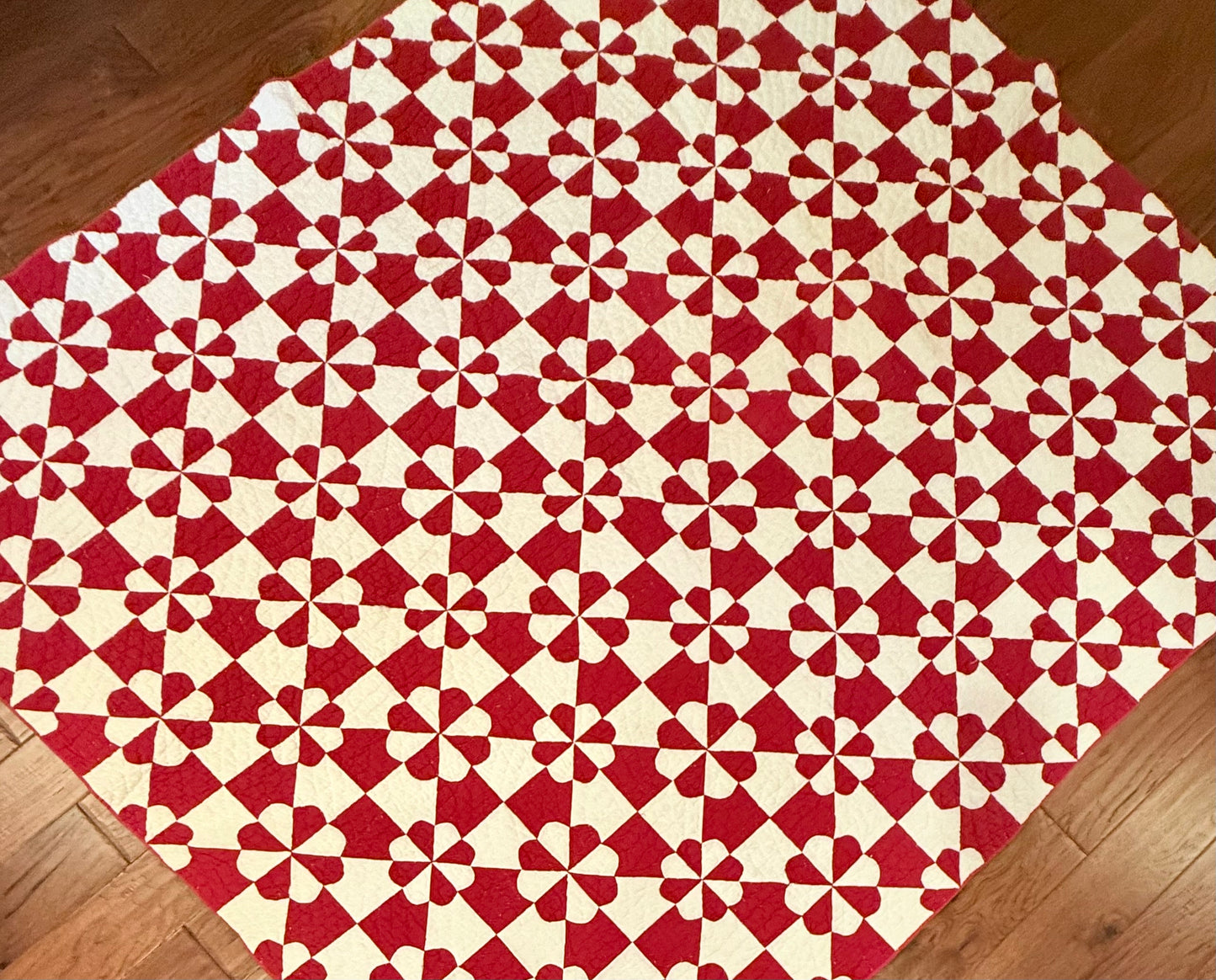 Red and White Hearts and Gizzards Quilt