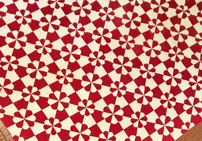 Red and White Hearts and Gizzards Quilt