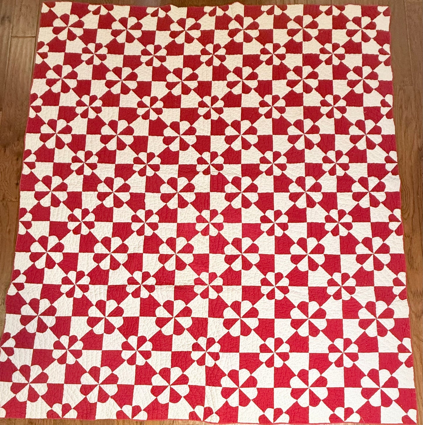 Red and White Hearts and Gizzards Quilt