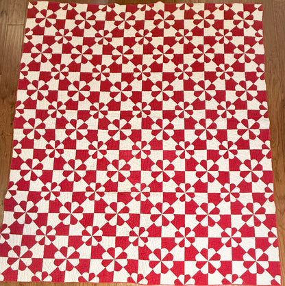 Red and White Hearts and Gizzards Quilt