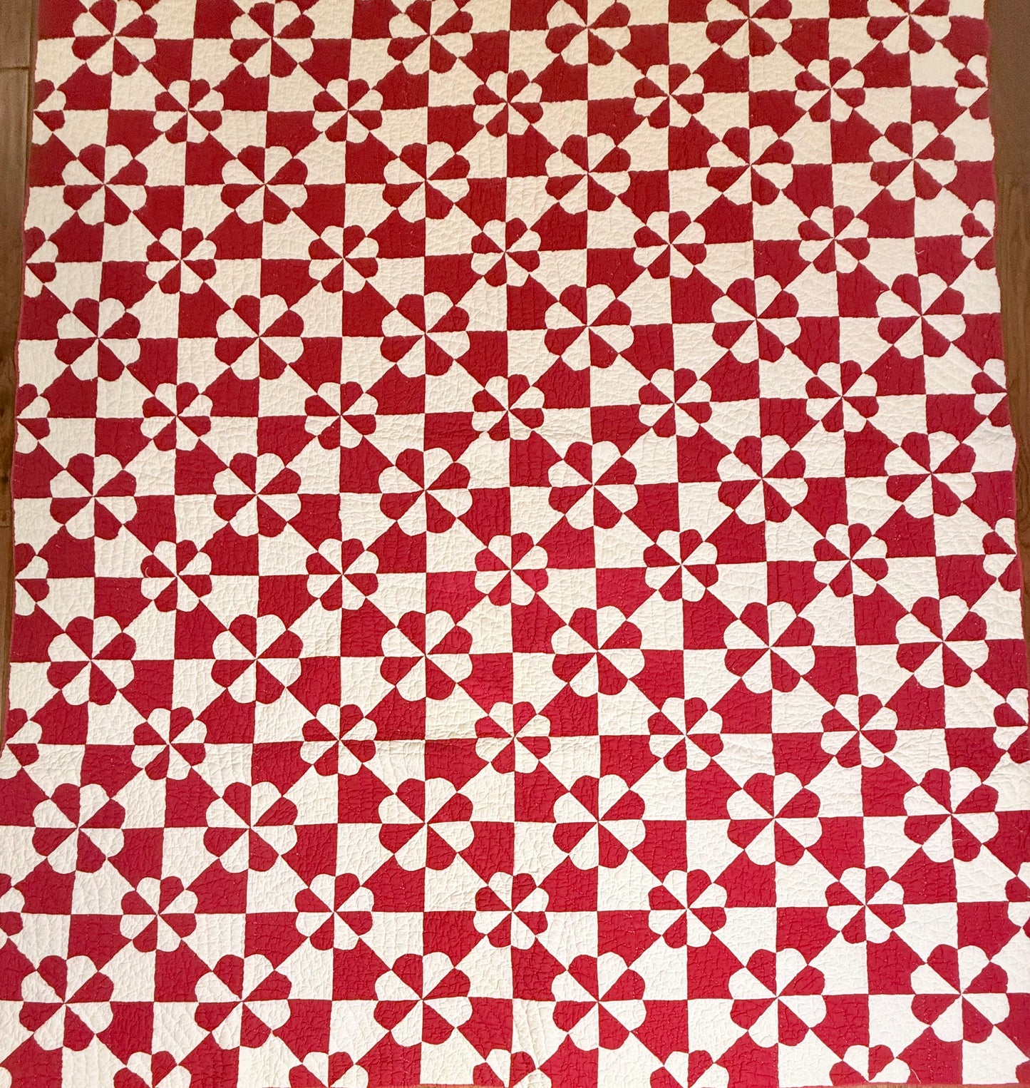 Red and White Hearts and Gizzards Quilt