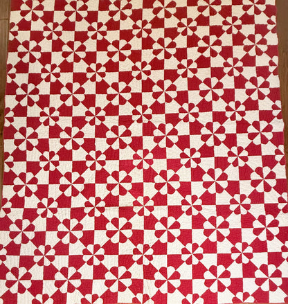 Red and White Hearts and Gizzards Quilt