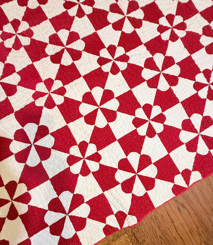 Red and White Hearts and Gizzards Quilt