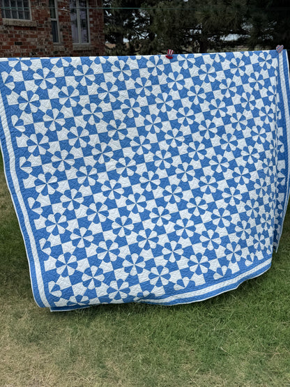 Americana Blue and White Hearts and Gizzards Quilt