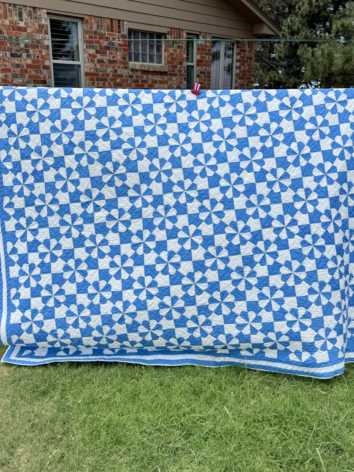Americana Blue and White Hearts and Gizzards Quilt