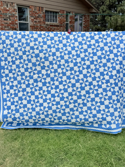 Americana Blue and White Hearts and Gizzards Quilt