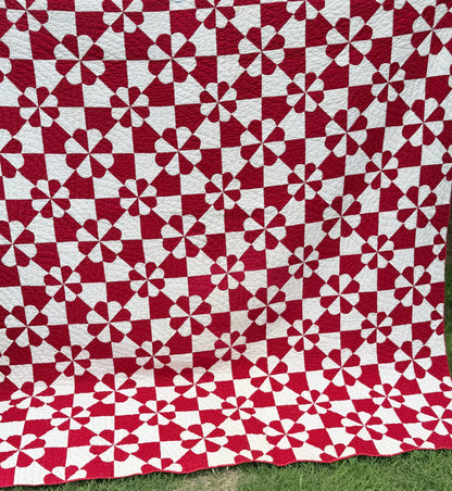Red and White Hearts and Gizzards Quilt
