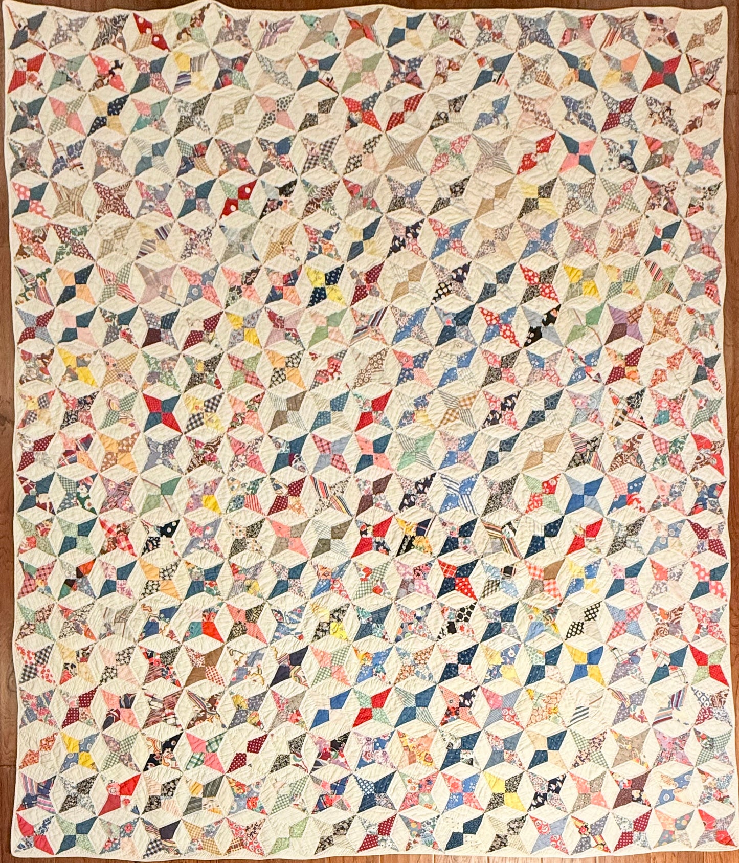 Happy Scrappy 4 Point Touching  Stars Quilt