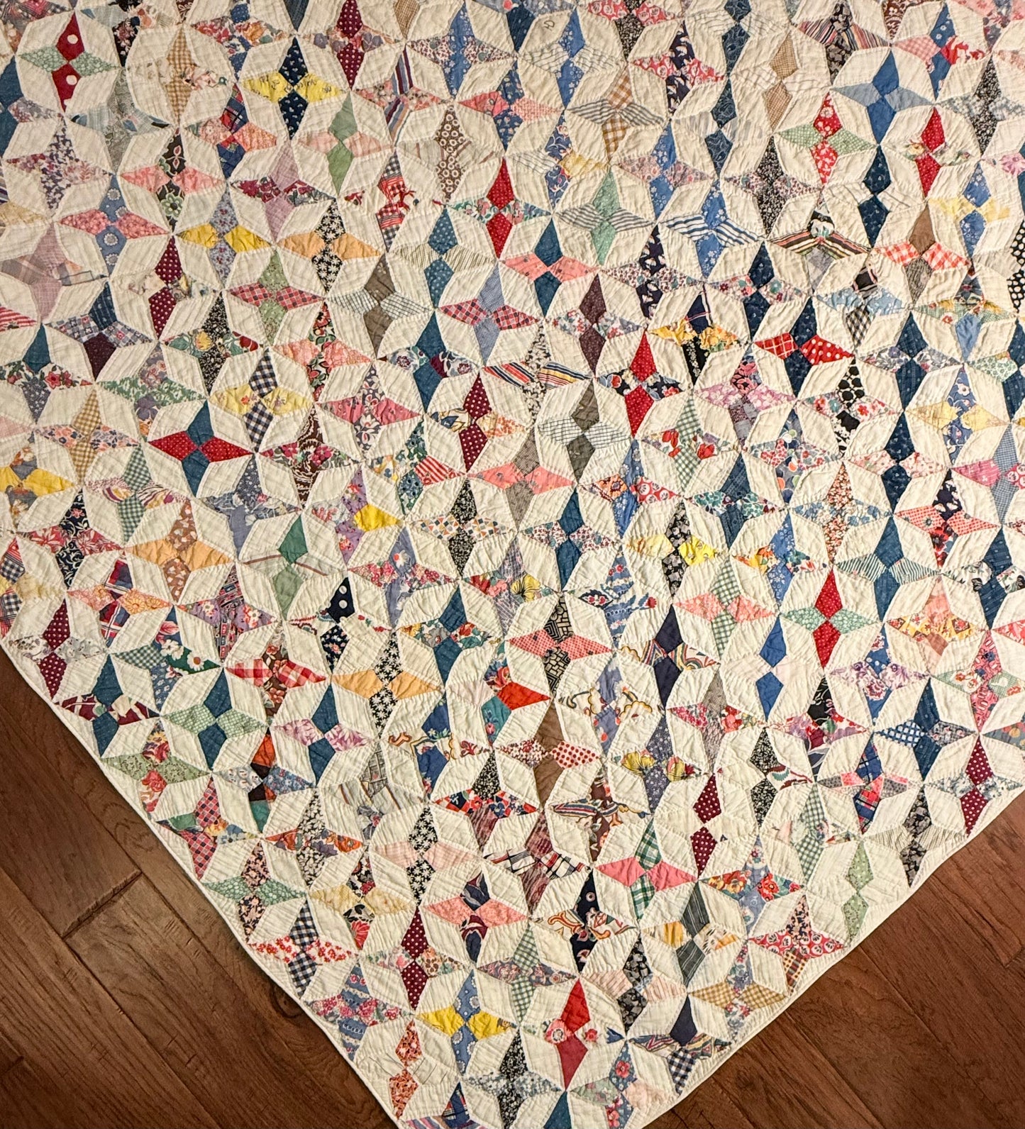 Happy Scrappy 4 Point Touching  Stars Quilt