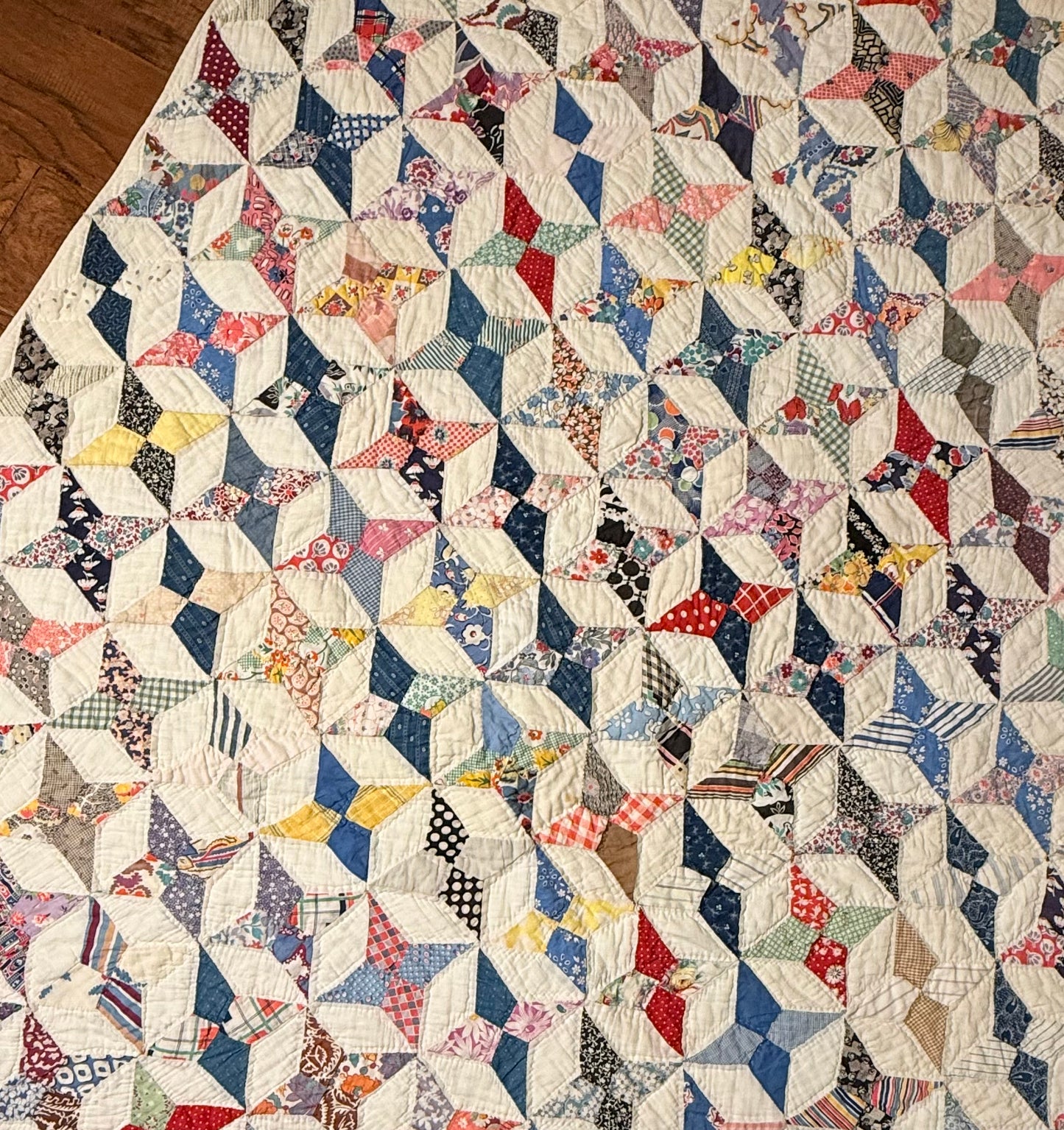 Happy Scrappy 4 Point Touching  Stars Quilt