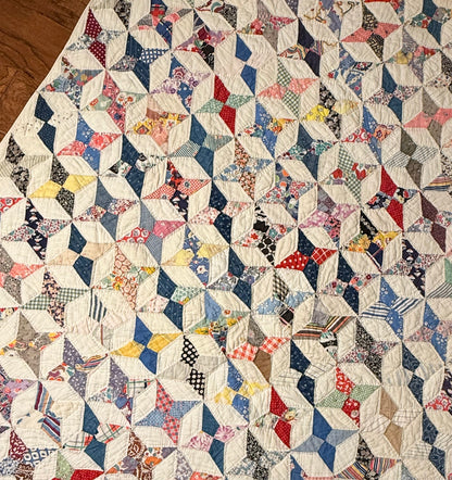 Happy Scrappy 4 Point Touching  Stars Quilt