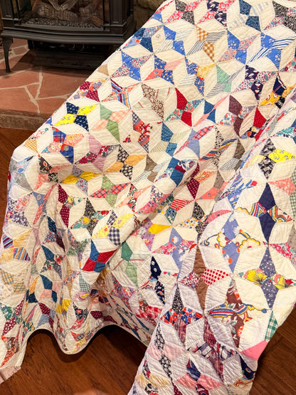 Happy Scrappy 4 Point Touching  Stars Quilt