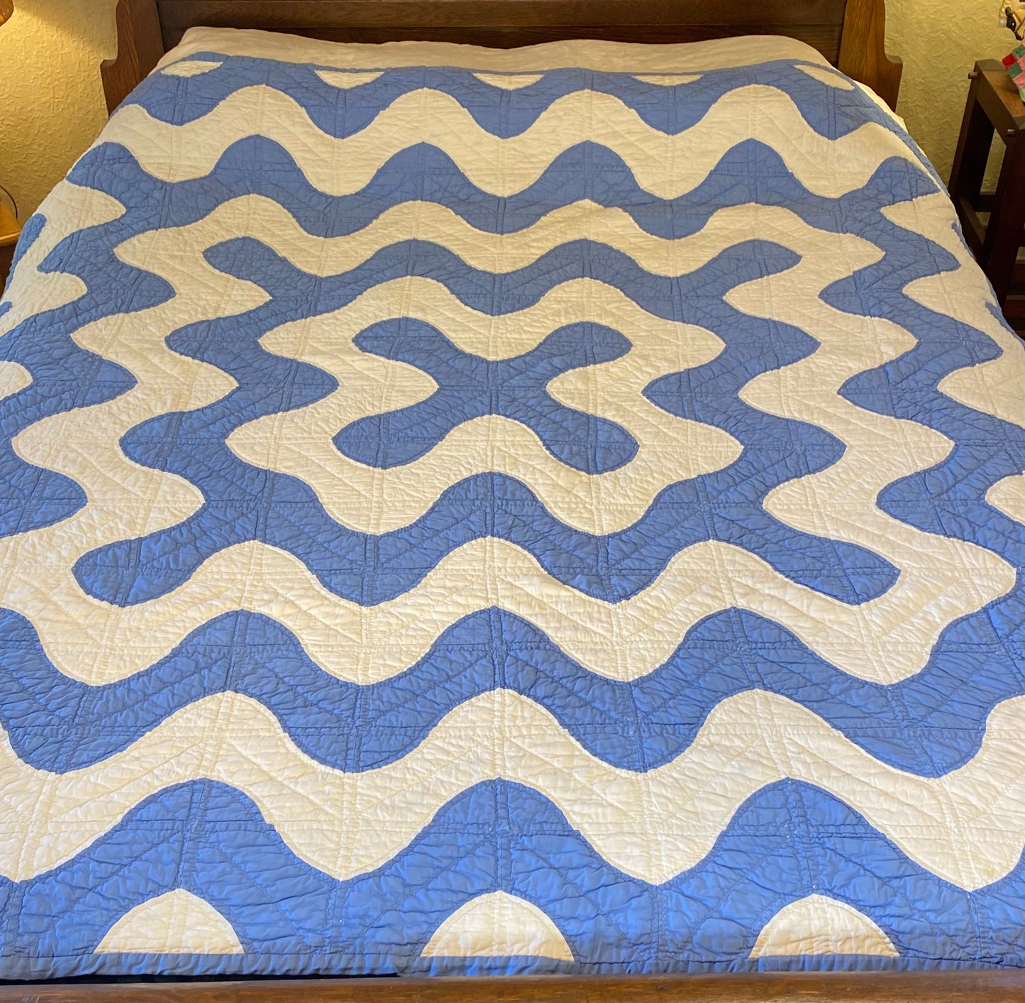 Blue and White Unique Curves Quilt -Sold