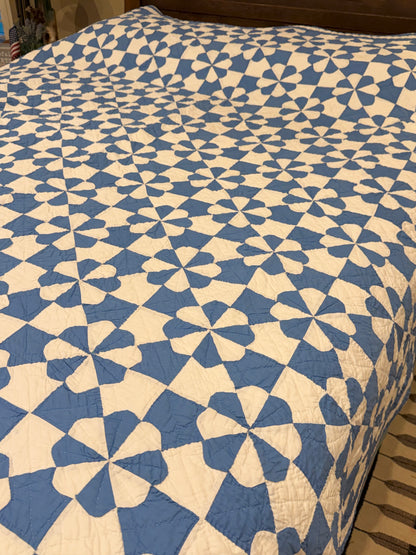 Americana Blue and White Hearts and Gizzards Quilt