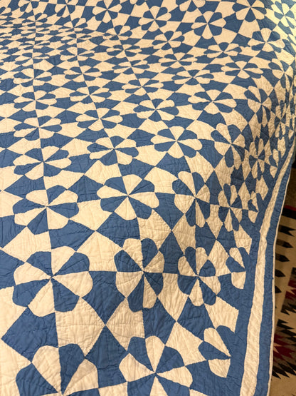 Americana Blue and White Hearts and Gizzards Quilt