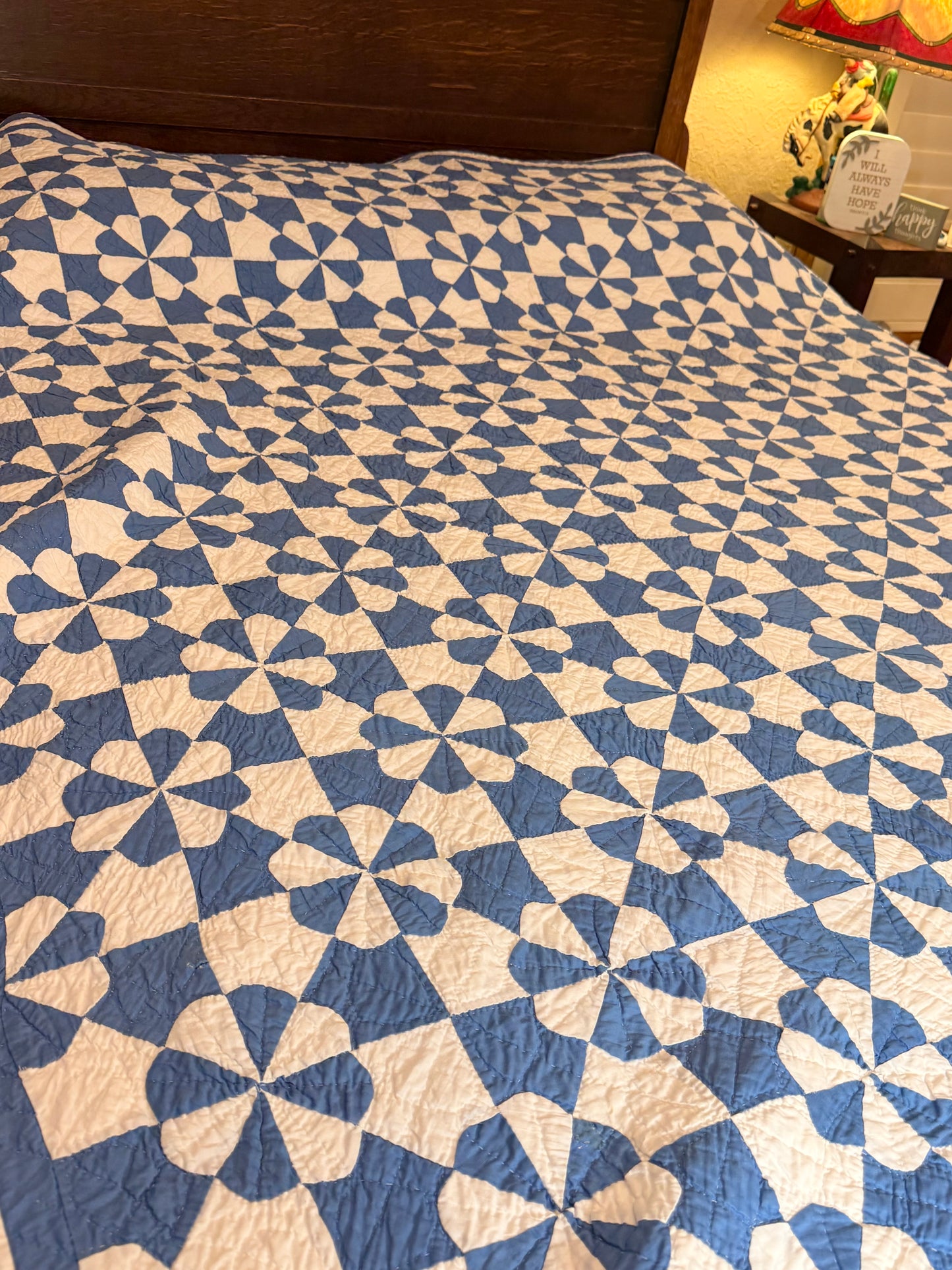 Americana Blue and White Hearts and Gizzards Quilt