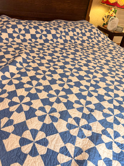 Americana Blue and White Hearts and Gizzards Quilt