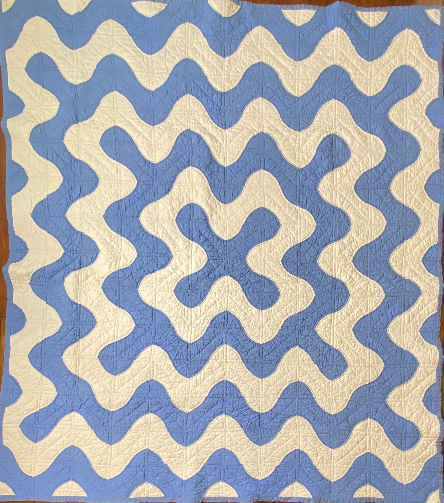 Blue and White Unique Curves Quilt -Sold