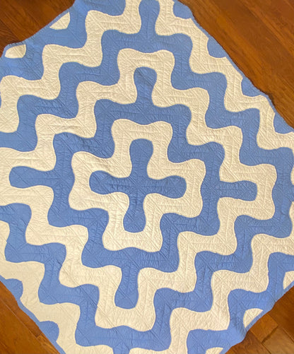 Blue and White Unique Curves Quilt -Sold