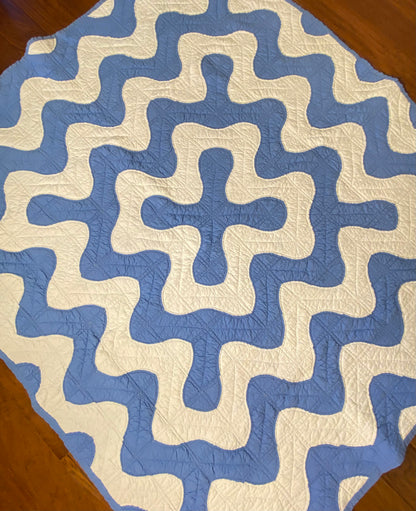 Blue and White Unique Curves Quilt -Sold