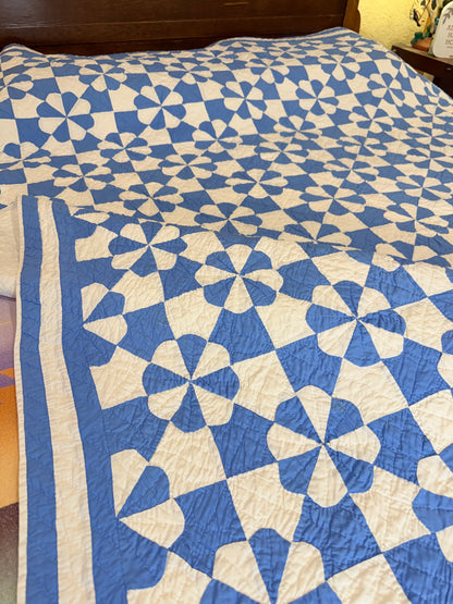 Americana Blue and White Hearts and Gizzards Quilt