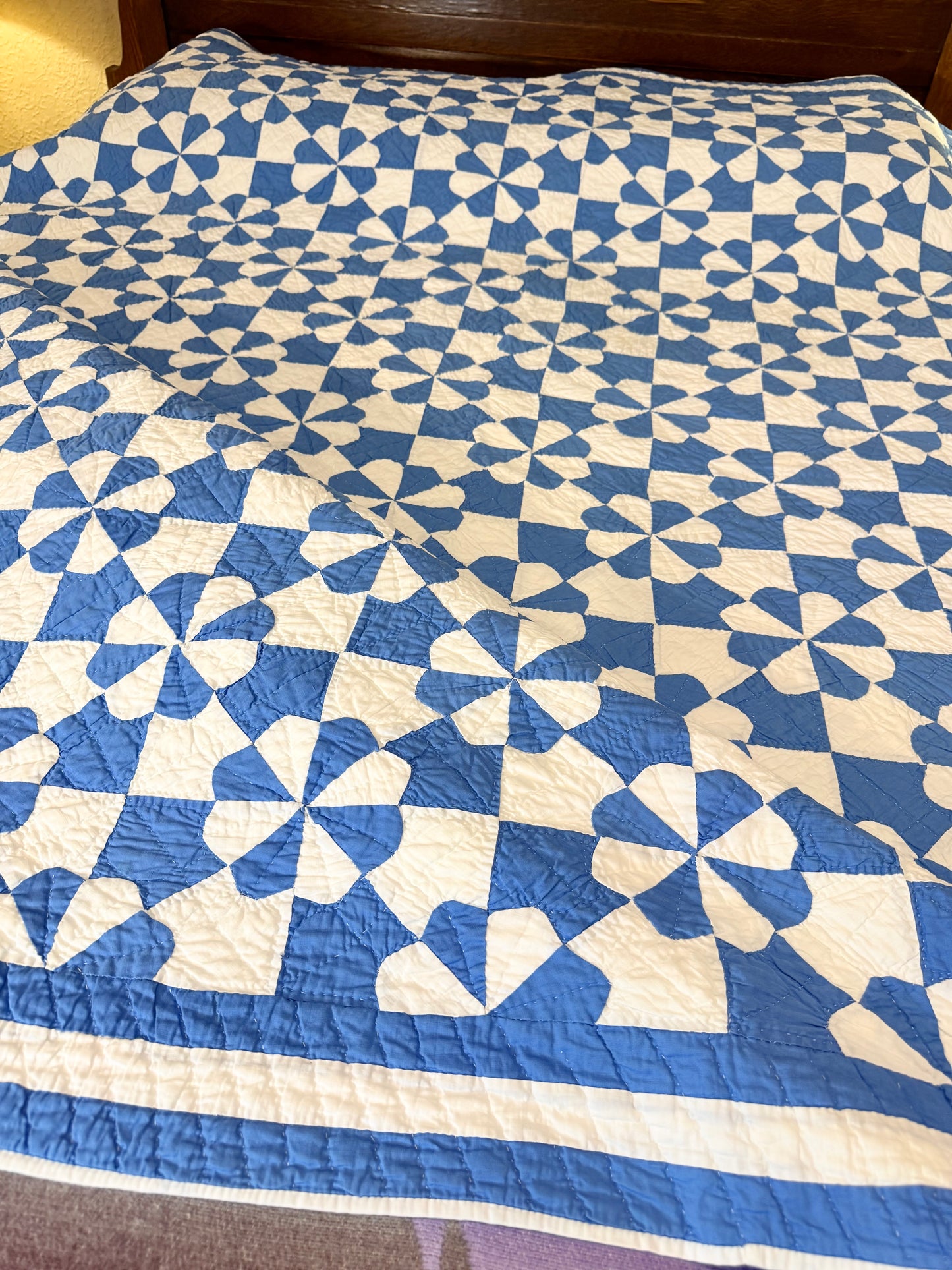 Americana Blue and White Hearts and Gizzards Quilt