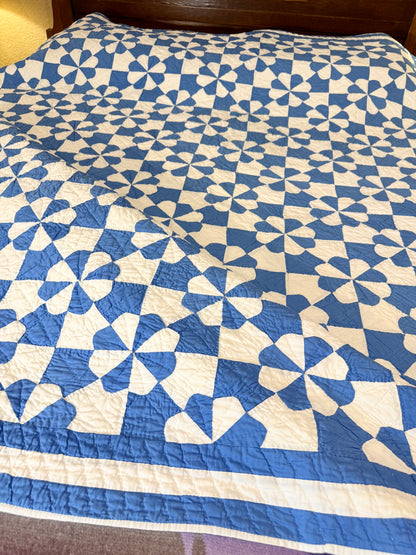 Americana Blue and White Hearts and Gizzards Quilt