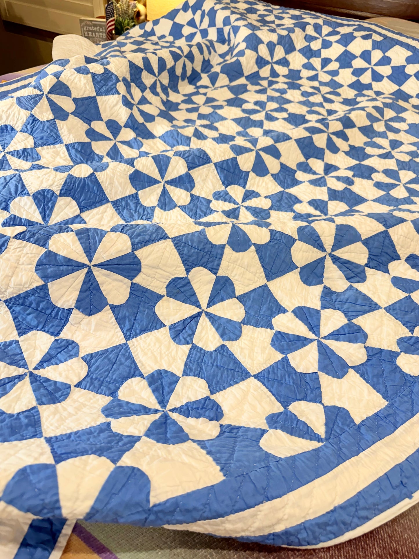 Americana Blue and White Hearts and Gizzards Quilt