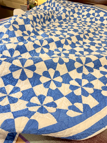 Americana Blue and White Hearts and Gizzards Quilt