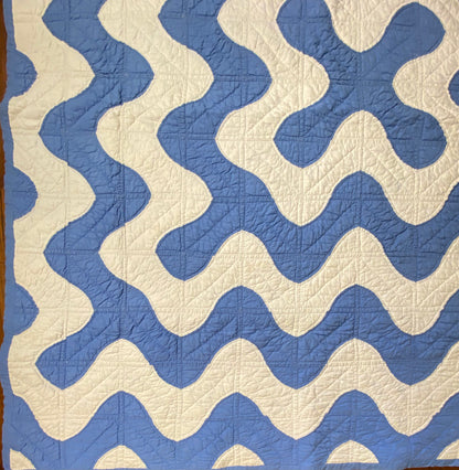 Blue and White Unique Curves Quilt -Sold