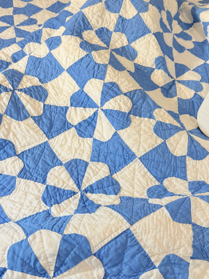 Americana Blue and White Hearts and Gizzards Quilt