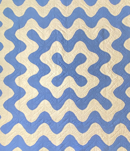 Blue and White Unique Curves Quilt -Sold