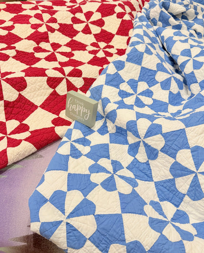 Americana Blue and White Hearts and Gizzards Quilt
