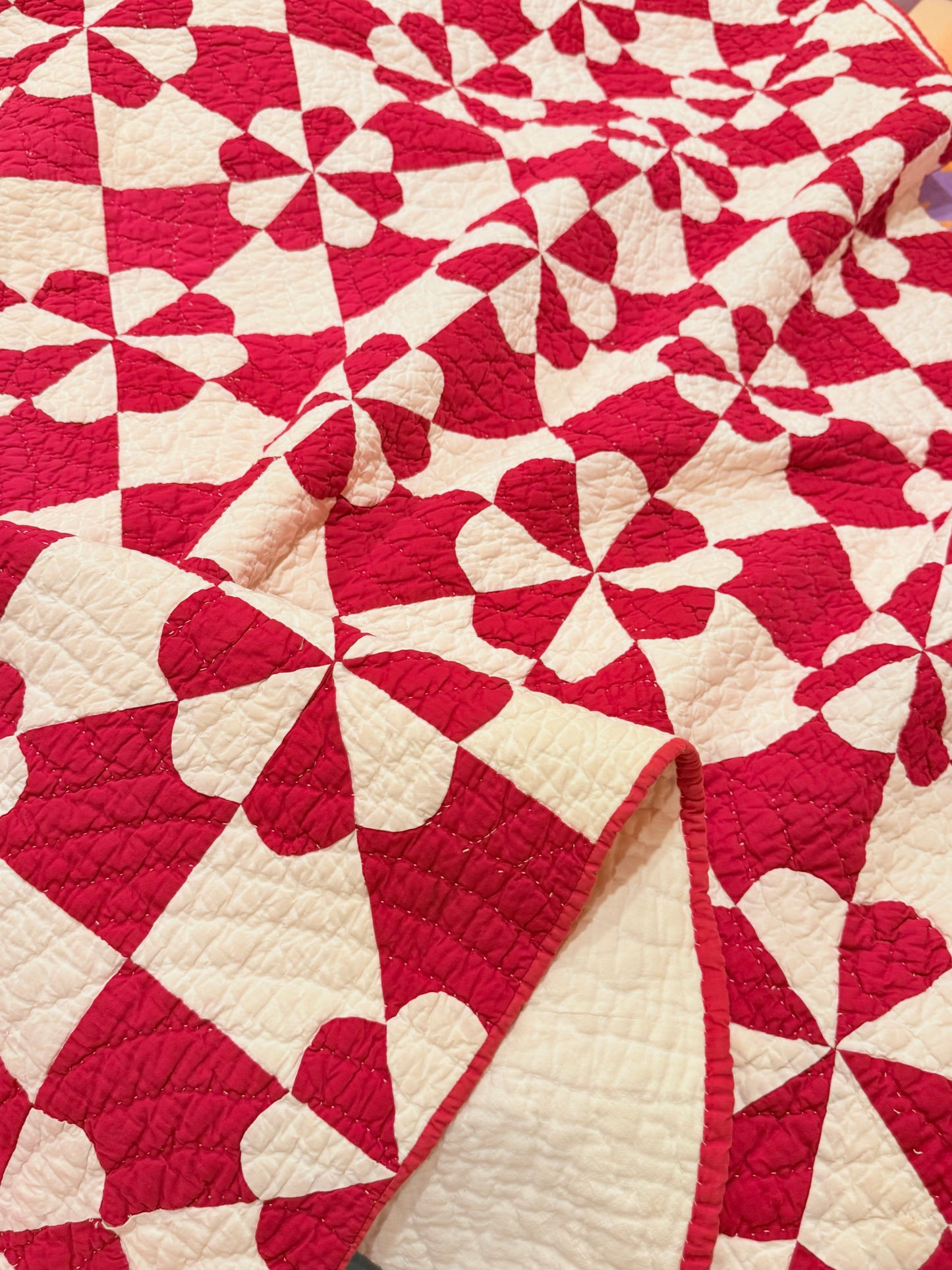Red and White Hearts and Gizzards Quilt