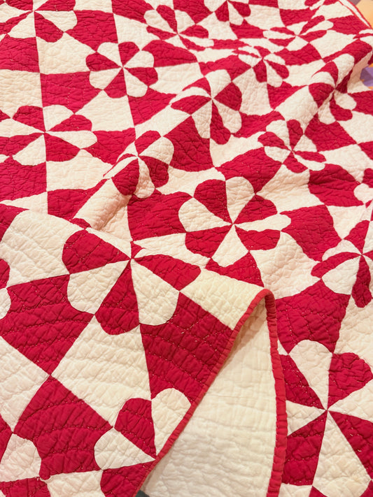 Red and White Hearts and Gizzards Quilt