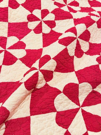 Red and White Hearts and Gizzards Quilt