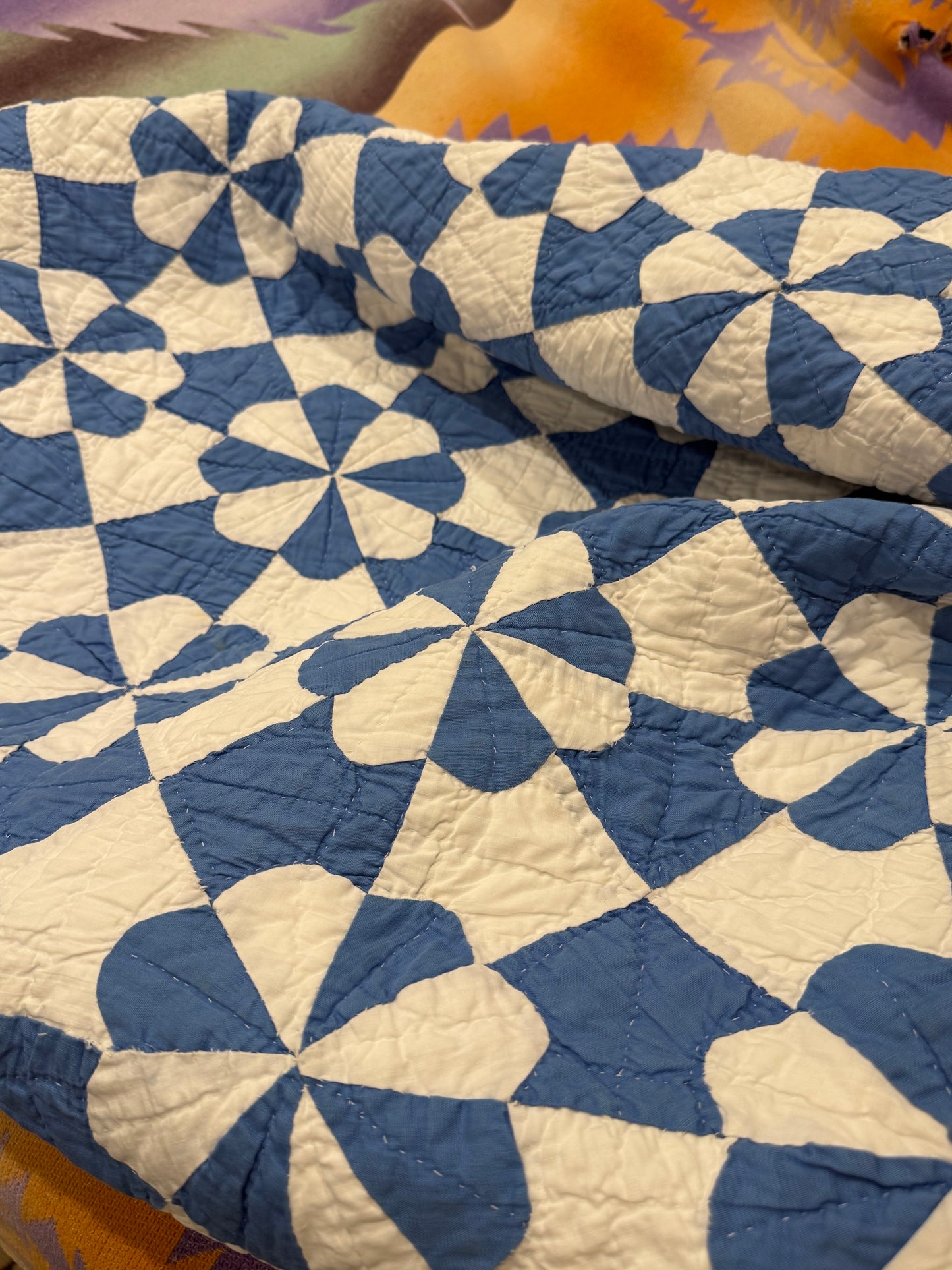 Americana Blue and White Hearts and Gizzards Quilt