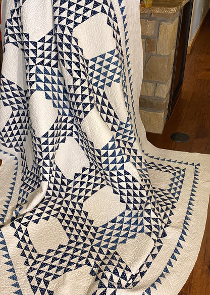 Blue and White Ocean Waves with Sawtooth Border Quilt