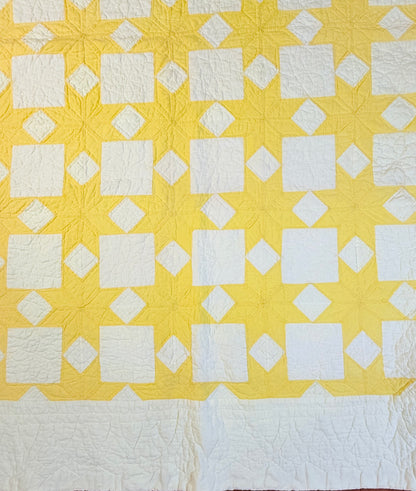 Buttery Yellow and White Stars of LeMoyne Quilt