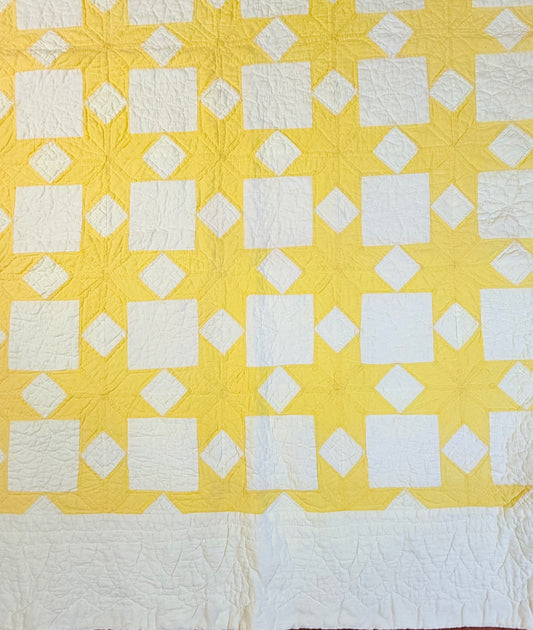 Buttery Yellow and White Stars of LeMoyne Quilt