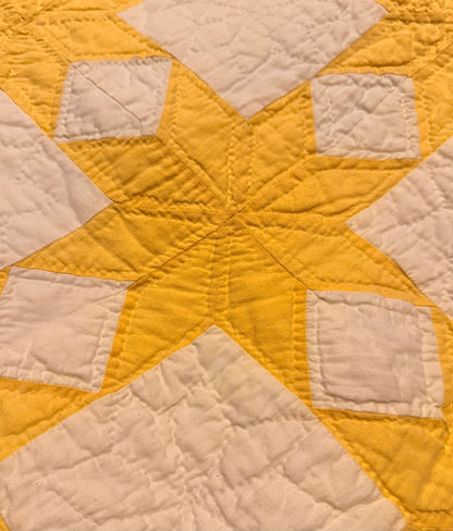 Buttery Yellow and White Stars of LeMoyne Quilt