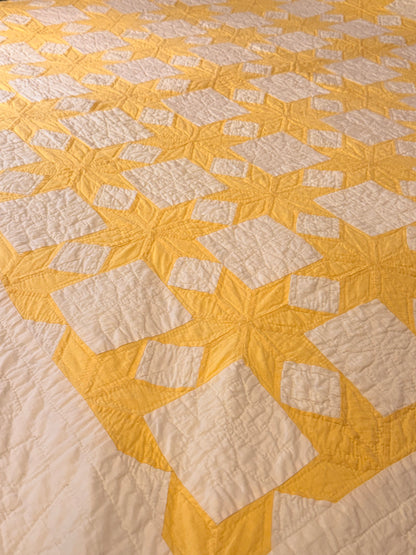 Buttery Yellow and White Stars of LeMoyne Quilt