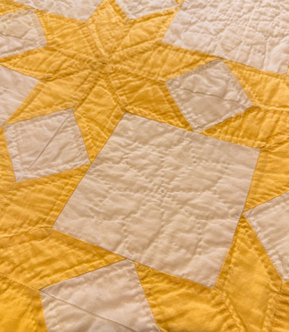 Buttery Yellow and White Stars of LeMoyne Quilt