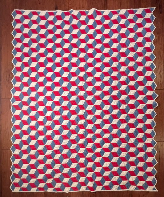 Red White and Blue Tumbling Blocks Quilt