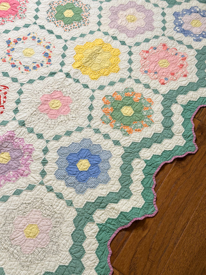 Flower Garden Quilt with Diamond Trail