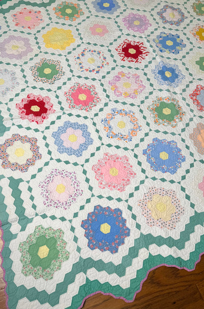 Flower Garden Quilt with Diamond Trail